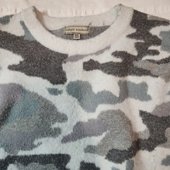 Simply Southern Gray and White Camouflage Sweater - Picture 7 of 13